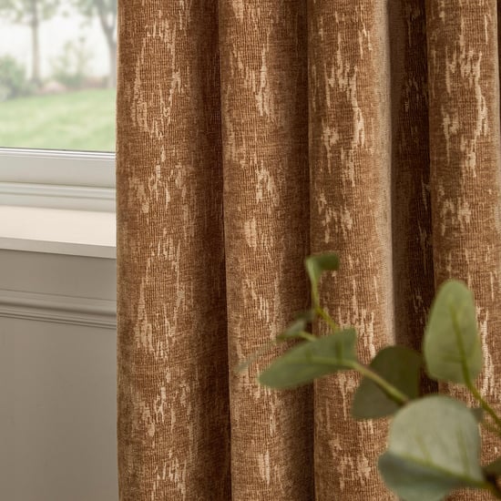 Paoletti Aurelio Chenille Fully Lined Eyelet Curtain Pair, Caramel - Image 2