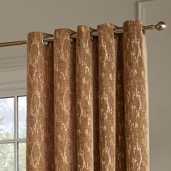 Paoletti Aurelio Chenille Fully Lined Eyelet Curtain Pair, Caramel - Image 3