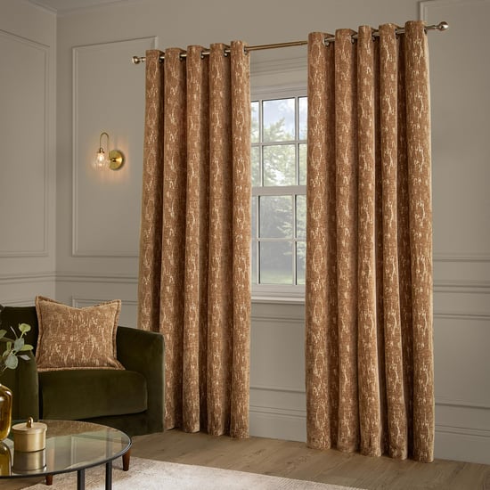 Paoletti Aurelio Chenille Fully Lined Eyelet Curtain Pair, Caramel - Image 4