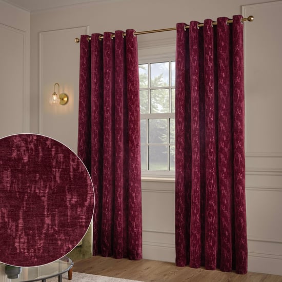 Paoletti Aurelio Chenille Fully Lined Eyelet Curtain Pair, Burgundy - Image 1