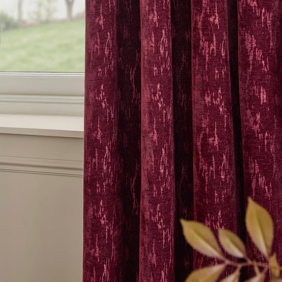 Paoletti Aurelio Chenille Fully Lined Eyelet Curtain Pair, Burgundy - Image 2