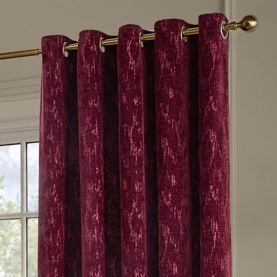 Paoletti Aurelio Chenille Fully Lined Eyelet Curtain Pair, Burgundy - Image 3