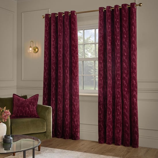 Paoletti Aurelio Chenille Fully Lined Eyelet Curtain Pair, Burgundy - Image 4