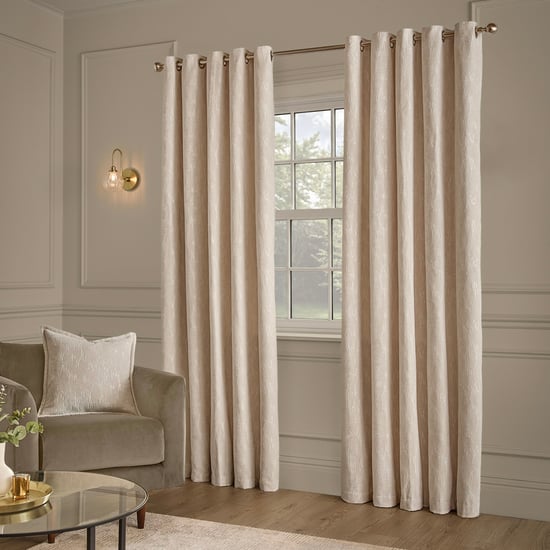 Paoletti Aurelio Chenille Fully Lined Eyelet Curtain Pair, Ivory - Image 4