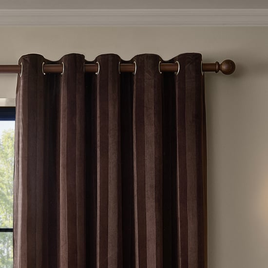Paoletti Regency Stripe Velvet Fully Lined Eyelet Curtain Pair, Chocolate - Image 3