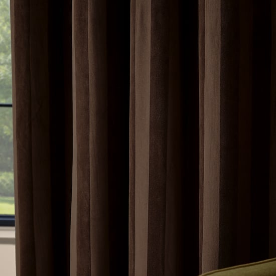 Paoletti Regency Stripe Velvet Fully Lined Eyelet Curtain Pair, Chocolate - Image 4
