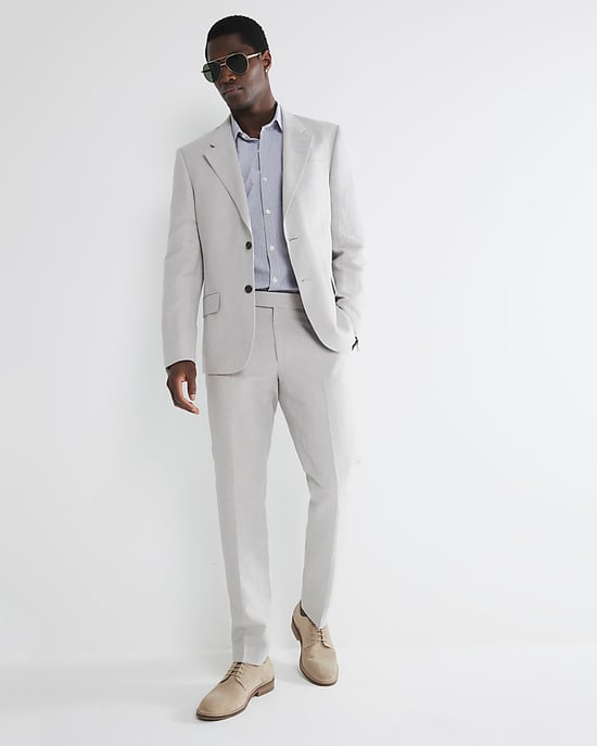 River Island Mens Suit Trousers Beige Slim Fit Linen Blend - Image 2