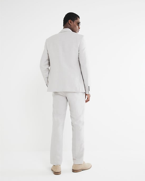 River Island Mens Suit Trousers Beige Slim Fit Linen Blend - Image 3