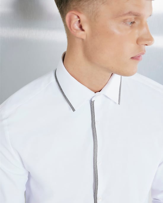 River Island Mens Shirt White Slim Fit Long Sleeved Tipped - Image 5