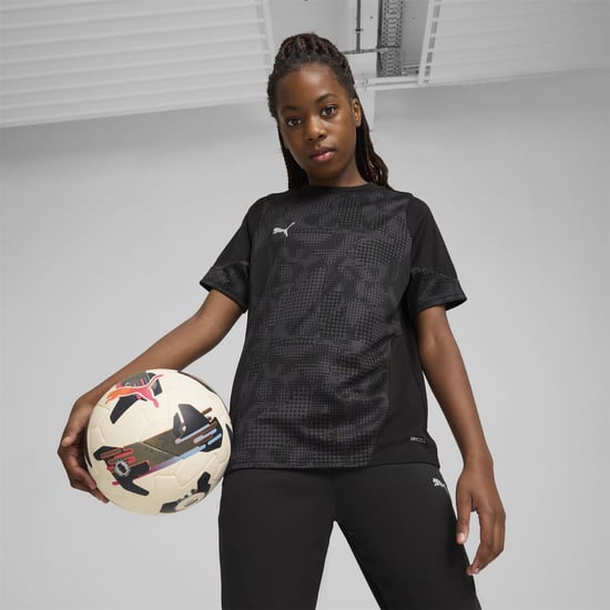 Boys Puma Football Jersey Short Sleeve Performance T-Shirt in Blk-Sil-FltDGry - Image 3