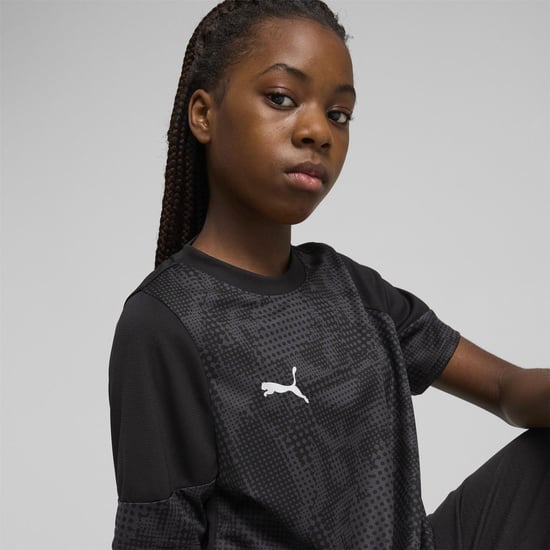 Boys Puma Football Jersey Short Sleeve Performance T-Shirt in Blk-Sil-FltDGry - Image 5