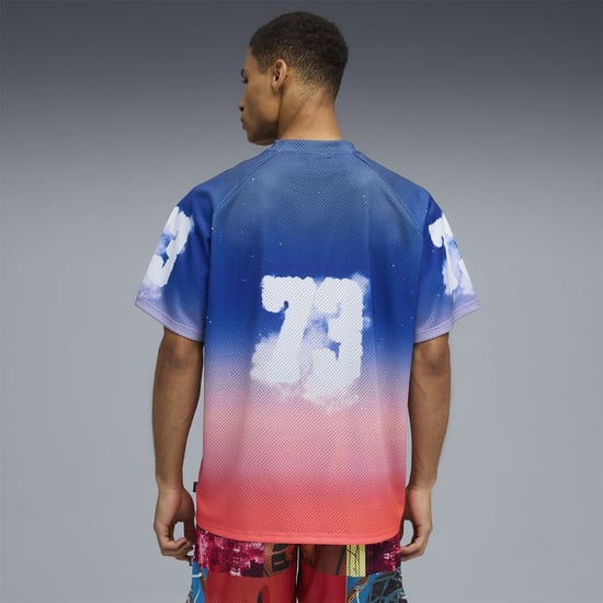 Men's Puma Hooptopia Sunset Hoops Jersey Short Sleeve Performance T-Shirt in Persian Blue - Image 4