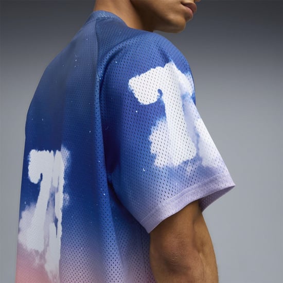 Men's Puma Hooptopia Sunset Hoops Jersey Short Sleeve Performance T-Shirt in Persian Blue - Image 5