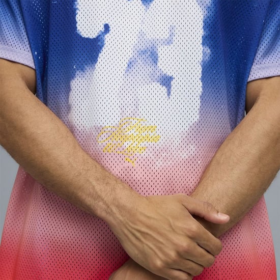 Men's Puma Hooptopia Sunset Hoops Jersey Short Sleeve Performance T-Shirt in Persian Blue - Image 6