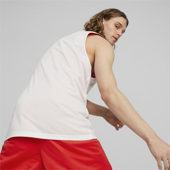 Men's Puma Hoops Team Reverse Practice Performance Basketball Jersey in Red - Image 4