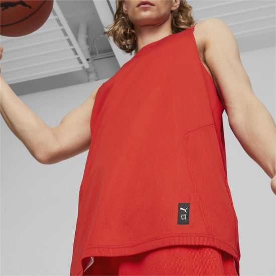Men's Puma Hoops Team Reverse Practice Performance Basketball Jersey in Red - Image 5