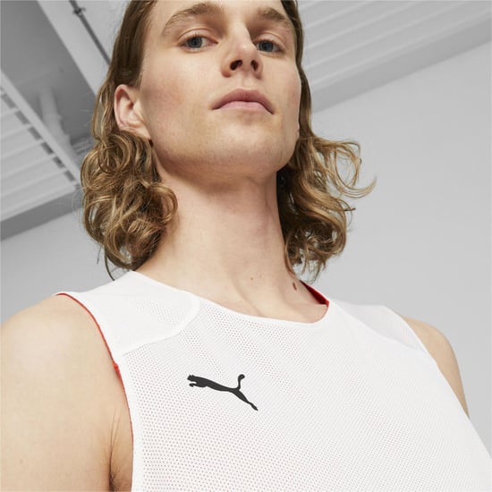 Men's Puma Hoops Team Reverse Practice Performance Basketball Jersey in Red - Image 6