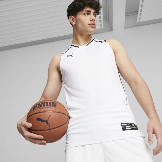 Men's Puma Hoops Team Game Performance Basketball Jersey in White - Image 3