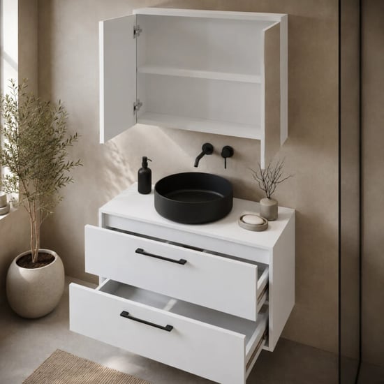 Badplaats Wastafelkast florence 80 x 46 cm hoogglans met spiegelkast - Image 2