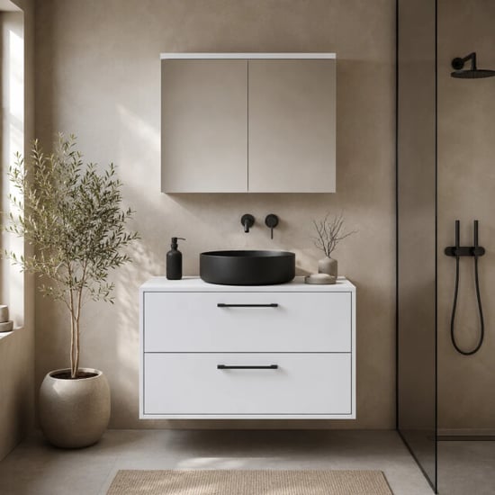 Badplaats Wastafelkast florence 80 x 46 cm hoogglans met spiegelkast - Image 3