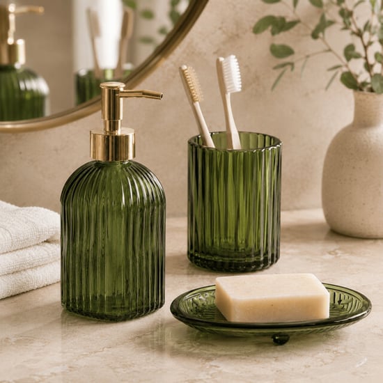 Casa di Elturo Badkamerset verde – 3-delig – donker glas – zeepdispenser 480 ml - Image 3