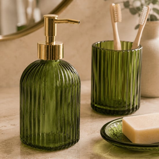 Casa di Elturo Badkamerset verde – 3-delig – donker glas – zeepdispenser 480 ml - Image 4
