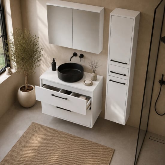Badplaats Wastafelkast set florence 80 x 46 cm hoogglans met spiegelkast - Image 2