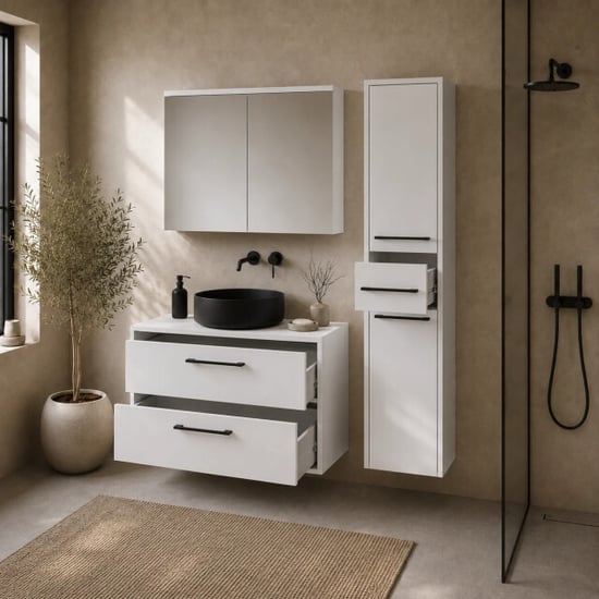 Badplaats Wastafelkast set florence 80 x 46 cm hoogglans met spiegelkast - Image 3