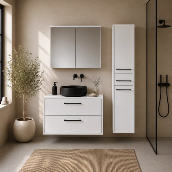 Badplaats Wastafelkast set florence 80 x 46 cm hoogglans met spiegelkast - Image 4