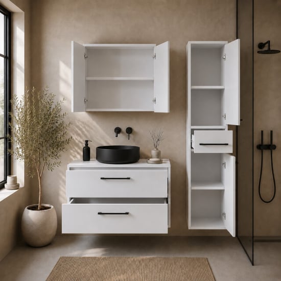 Badplaats Wastafelkast set florence 80 x 46 cm hoogglans met spiegelkast - Image 5