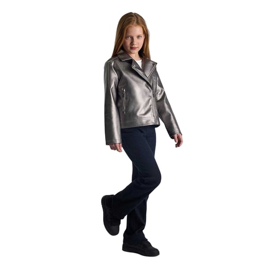Minoti Metallic motorjack voor meisjes (Zilver) - Image 1
