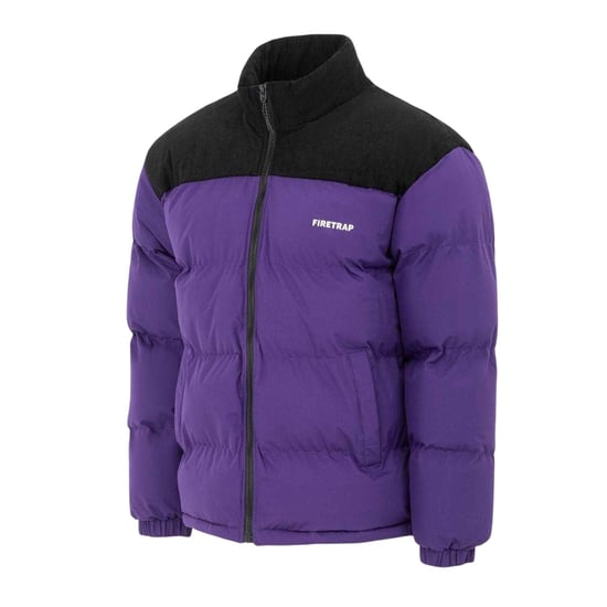 Firetrap Mens Colour Block Corduroy Quilted Puffer Jacket (Purple) - Image 5