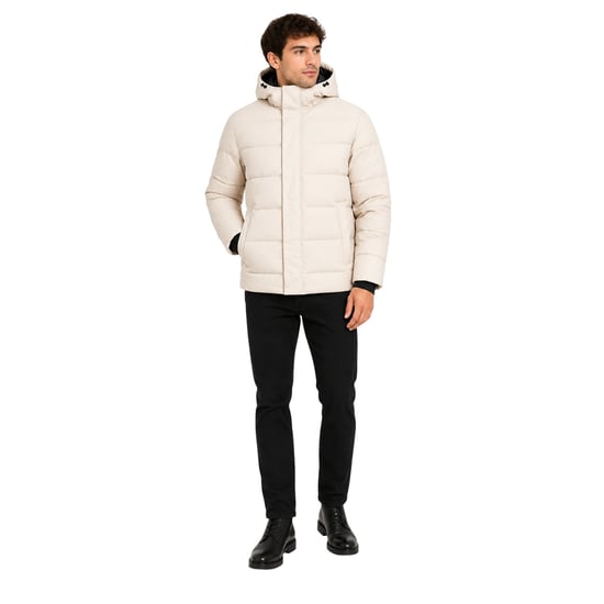 Jack And Jones Heren pufferjack met capuchon, geribd en in kleurblokken (Maanstraal) - Image 4