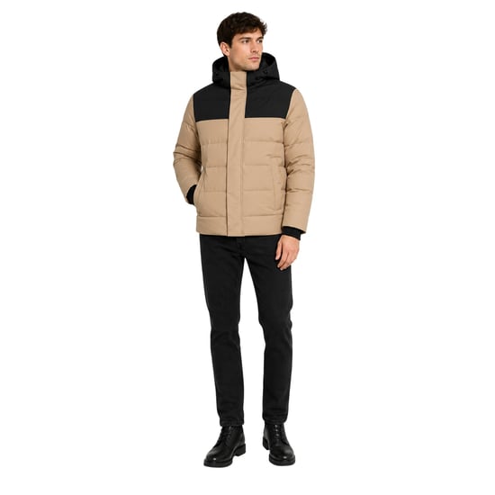 Jack And Jones Heren pufferjack met capuchon, geribd en in kleurblokken (Servies) - Image 4