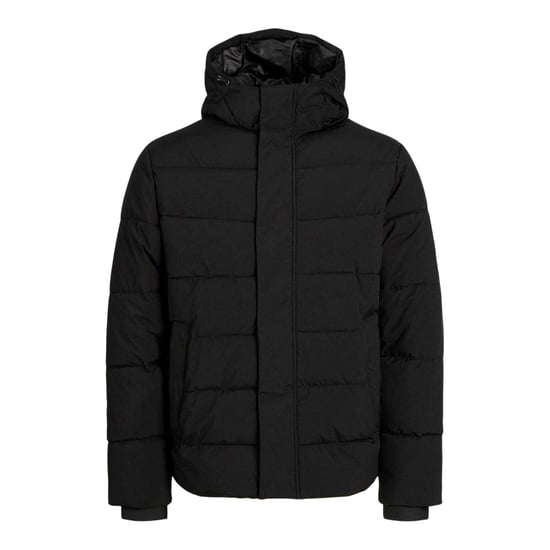 Jack And Jones Heren pufferjack met capuchon, geribd en in kleurblokken (Zwart) - Image 1