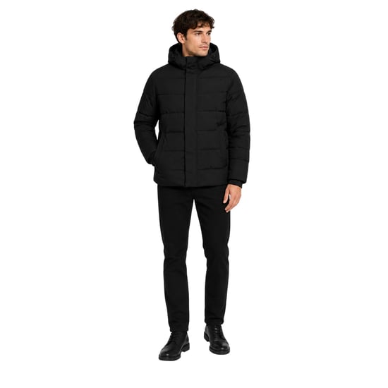 Jack And Jones Heren pufferjack met capuchon, geribd en in kleurblokken (Zwart) - Image 4