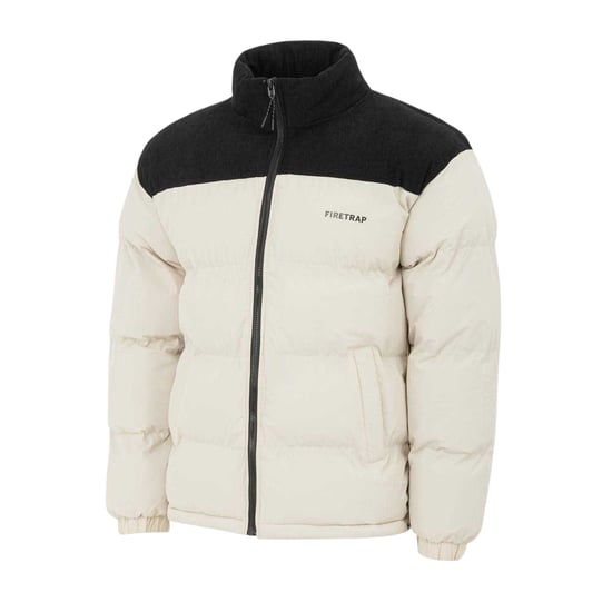 Firetrap Mens Colour Block Corduroy Quilted Puffer Jacket (Beige) - Image 5