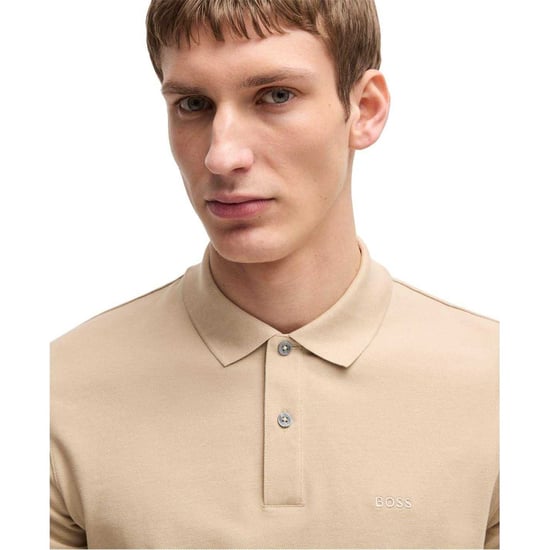 Boss Herenpolo van katoen met geborduurd Pallas-logo (Licht Beige) - Image 3