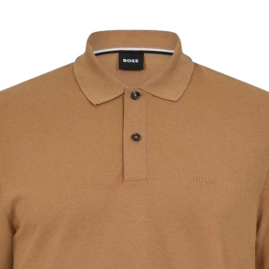 Boss Herenpolo van katoen met geborduurd Pallas-logo (Donker Beige) - Image 3