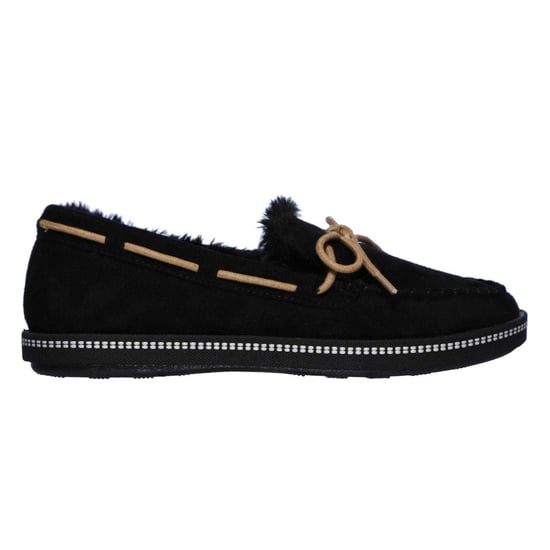 Skechers Comfortabele platte mocassin-pantoffels van imitatiesuède voor dames (Zwart) - Image 1