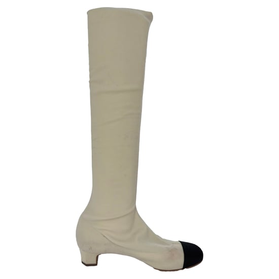 Chanel Camellia Over-The-Knee Boots in White Polyester - Image 1
