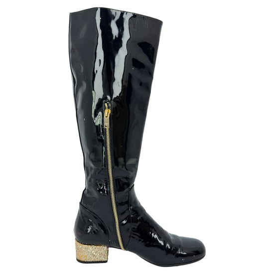 Saint Laurent Glitter Heel Knee High Boots in Black Patent Leather - Image 1