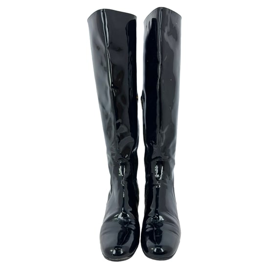 Saint Laurent Glitter Heel Knee High Boots in Black Patent Leather - Image 2