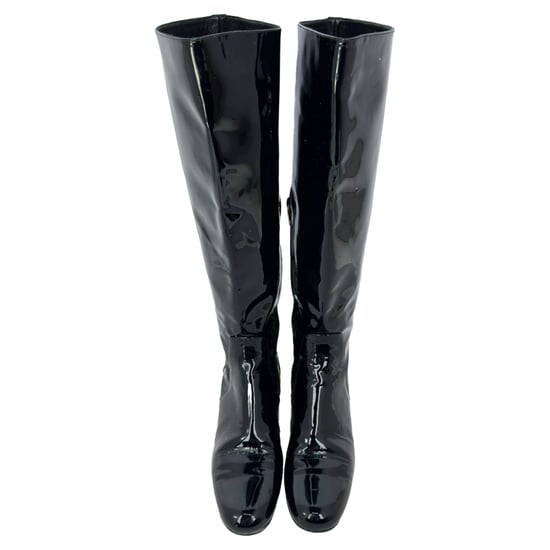 Saint Laurent Glitter Heel Knee High Boots in Black Patent Leather - Image 3
