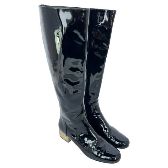 Saint Laurent Glitter Heel Knee High Boots in Black Patent Leather - Image 4