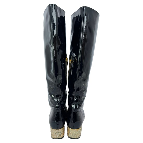 Saint Laurent Glitter Heel Knee High Boots in Black Patent Leather - Image 5