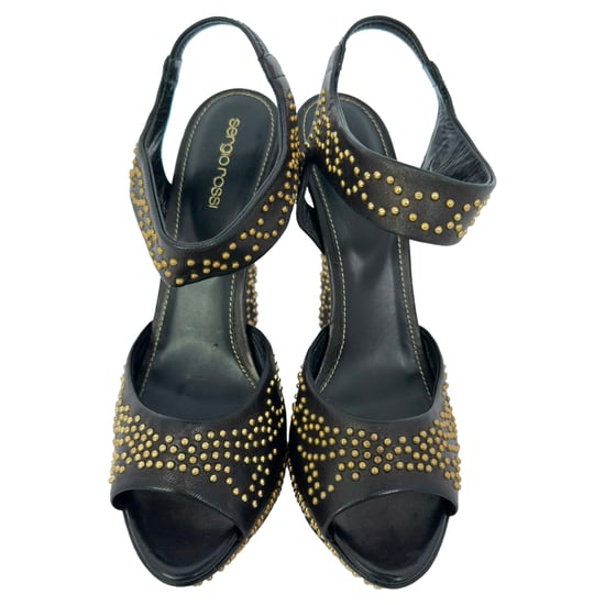 Sergio Rossi Studded Platform Ankle Strap Sandals in Black Leather - Image 3