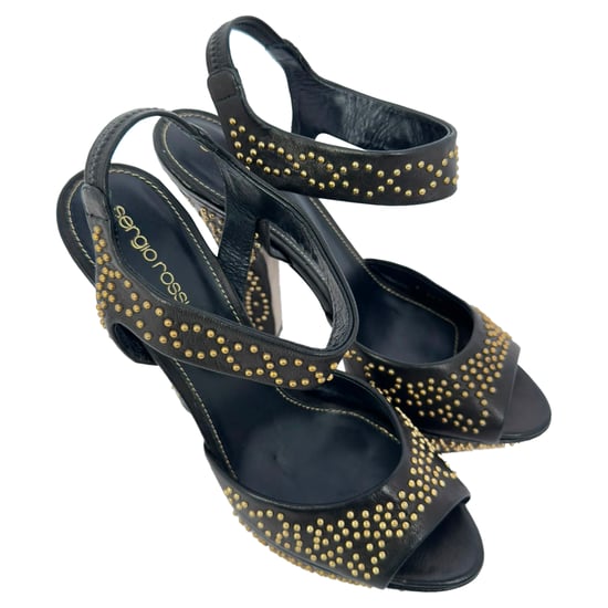 Sergio Rossi Studded Platform Ankle Strap Sandals in Black Leather - Image 4