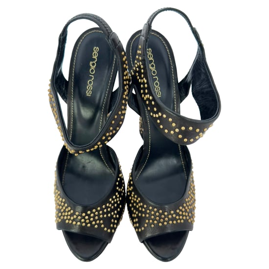 Sergio Rossi Studded Platform Ankle Strap Sandals in Black Leather - Image 5