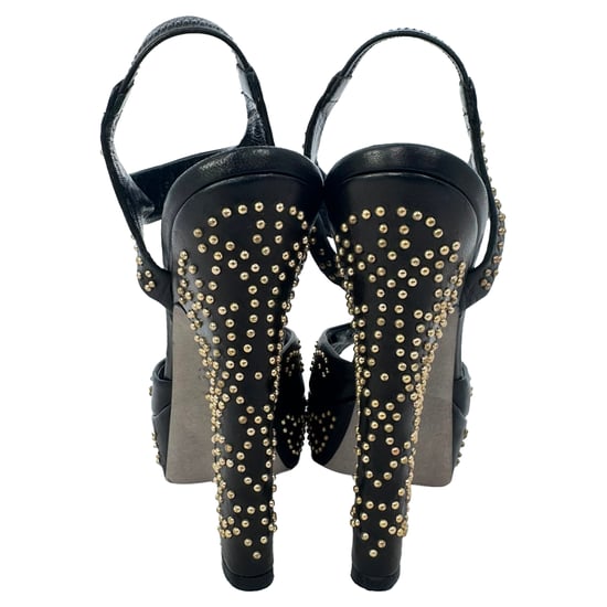 Sergio Rossi Studded Platform Ankle Strap Sandals in Black Leather - Image 6